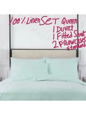 Hill House Home Linen 2021 Duvet+Fitted Sheet+2 Pillowcases Queen/Seafoam Green